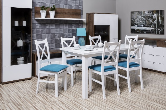 Étkezőgarnitúra fehér asztallal és székekkel
