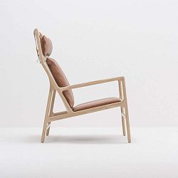 Dedo fotel tömör tölgyfa konstrukcióból konyakbarna bivalybőr ülőpárnával - Gazzda