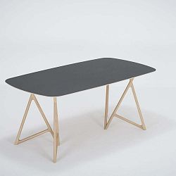 Koza tömör tölgyfa étkezőasztal fekete asztallappal, 180 x 90 cm - Gazzda