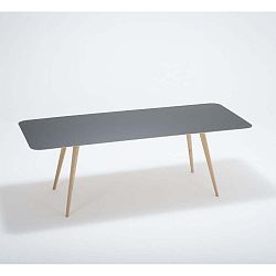 Linn tömör tölgyfa étkezőasztal fekete asztallappal, 220 x 90 cm - Gazzda