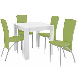 Lori Nevada Duro White Green étkezőasztal és 4 részes zöld étkezőszék szett - Støraa