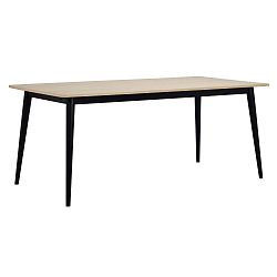 Pan étkezőasztal világos tölgyfamintás asztallappal és fekete lábakkal, 180 x 90 cm - Folke
