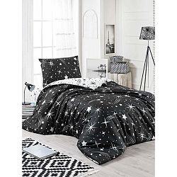 Starry Night fekete ágyneműhuzat-garnitúra lepedővel egyszemélyes ágyhoz, 160 x 220 cm