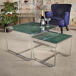 Stella 2 db-os kávázó asztal szett ezüst színű vázzal és zöld márvány asztallappal - RGE