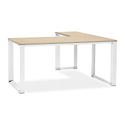 Warmer fehér sarok íróasztal természetes fából készült lappal - Kokoon
