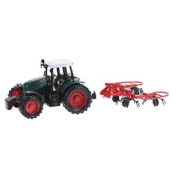 Traktor utánfutóval piros, 20 cm