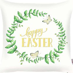 Happy Easter zöld-fehér párnahuzat, 43 x 43 cm - Apolena