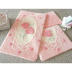 Knit Knot 3 darabos rózsaszín fürdőszobai kilépő szett rózsa motívummal