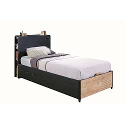 Black Bed With Base fekete egyszemélyes ágy tárolóhellyel, 100 x 200 cm