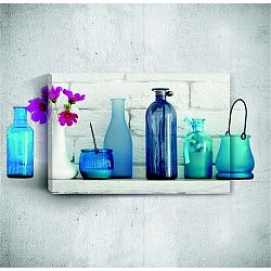Blue Bottles With Flowers 3D fali kép, 40 x 60 cm - Mosticx