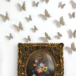 Butterflies világosbarna 3D hatású 12 darabos falmatrica szett - Ambiance