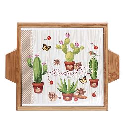 Cactus kerámia és fa tálca, 22 x 19 cm - Kasanova