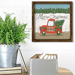Christmas Truck kép borovi fenyő keretben, 34 x 34 cm
