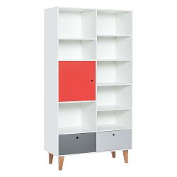 Concept tölgyfa könyvszekrény piros ajtóval, 105 x 215 cm - Vox