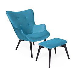 Cora Velvet akvamarin-kék fotel és lábtartó, fekete lábszerkezet - Vivonita