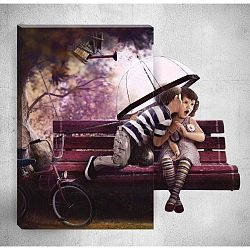 Cute Kids In Rain 3D fali kép, 40 x 60 cm - Mosticx