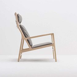 Dedo fotel tömör tölgyfa konstrukcióból szürke bivalybőr ülőpárnával - Gazzda