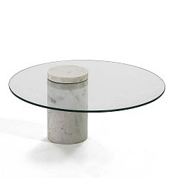 Fehér márvány dohányzóasztal üveglappal, ∅ 76 cm - Thai Natura