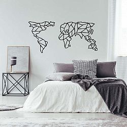 Geometric World Map fekete fém fali dekoráció, 120 x 58 cm