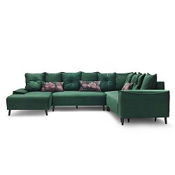Hera zöld kinyitható kanapé fekvőfotellel, bal oldali kivitel - Bobochic Paris