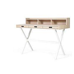 Hyppolite tölgyfa íróasztal fehér fém lábakkal, 120 x 55 cm - HARTÔ