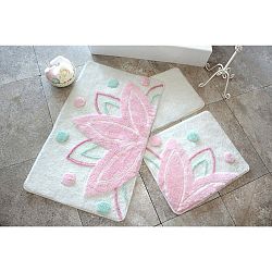 Knit Knot 3 darabos rózsaszín-fehér fürdőszobaszőnyeg szett lótuszvirág motívummal