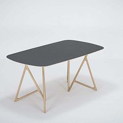 Koza tömör tölgyfa étkezőasztal fekete asztallappal, 160 x 90 cm - Gazzda