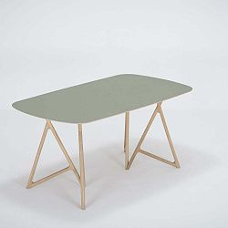 Koza tömör tölgyfa étkezőasztal zöld asztallappal, 160 x 90 cm - Gazzda