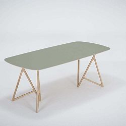 Koza tömör tölgyfa étkezőasztal zöld asztallappal, 200 x 90 cm - Gazzda