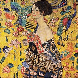 Lady With Fan másolat, 40 x 40 cm - Gustav Klimt