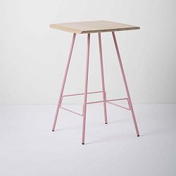 Leina bár asztal tömör tölgyfa ülőkével és rózsaszín lábakkal - Gazzda
