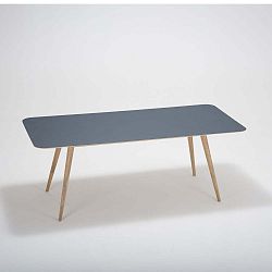 Linn tömör tölgyfa étkezőasztal sötétkék asztallappal, 200 x 90 cm - Gazzda