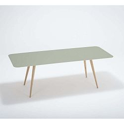 Linn tömör tölgyfa étkezőasztal zöld asztallappal, 220 x 90 cm - Gazzda
