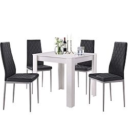 Lori and Barak fehér színű étkezőasztal 4 darab fekete étkezőszékkel, 80 x 80 cm - Støraa
