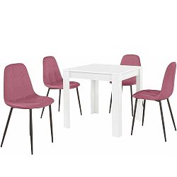 Lori Lamar Duro fehér étkezőasztal és 4 részes rózsaszín étkezőszék szett - Støraa
