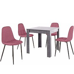 Lori Lamar Duro szürke étkezőasztal és 4 részes rózsaszín étkezőszék szett - Støraa