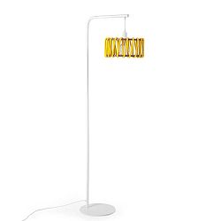 Macaron állólámpa fehér konstrukcióval és kis sárga lámpabúrával - EMKO