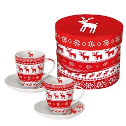 Magic Christmas Red 2 részes porcelán eszpresszó csésze szett karácsonyi motívummal, díszdobozban, 100 ml - PPD