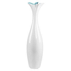 Mica fehér kerámia váza kék részletekkel, magassága 58 cm - Mauro Ferretti