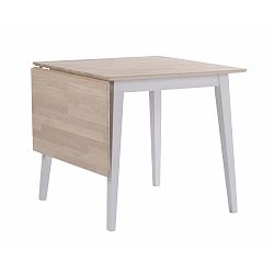 Mimi matt lakkozott tölgyfa étkezőasztal lehajtható asztallappal és fehér lábakkal, hossz 80-125 cm - Folke