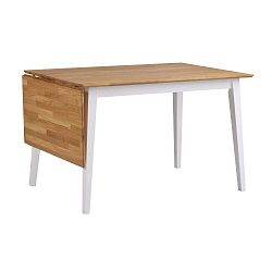 Mimi natúr tölgyfa étkezőasztal lehajtható asztallappal és fehér lábakkal, hossz 120-165 cm - Folke