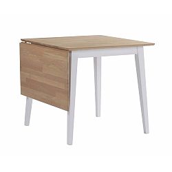 Mimi natúr tölgyfa étkezőasztal lehajtható asztallappal és fehér lábakkal, hossza 80-125 cm - Folke