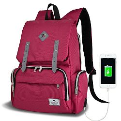 MOTHER STAR Baby Care Backpack fukszia színű hátizsák anyukáknak USB csatlakozóval - My Valice