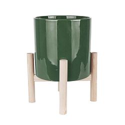 Trestle zöld kerámia kaspó borovi lábszerkezettel - PT LIVING