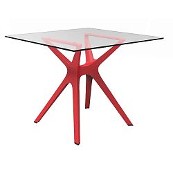 Vela étkezőasztal piros lábakkal és üveg asztallappal, 90 x 90 cm - Resol