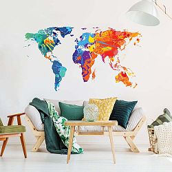 Wall Decal Worlds Map Design Watercolor falmatrica, 60 x 105 cm - Ambiance