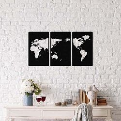 World Map 3 db-os fekete fém fali dekoráció, 29 x 49 cm