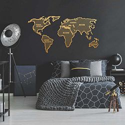 World Map In The Stripes aranyszínű fém fali dekoráció, 120 x 65 cm