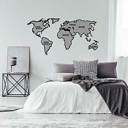 World Map In The Stripes fekete fém fali dekoráció, 150 x 80 cm