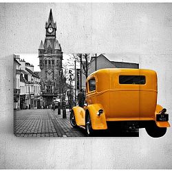 Yellow Retro Car In City 3D fali kép, 40 x 60 cm - Mosticx
